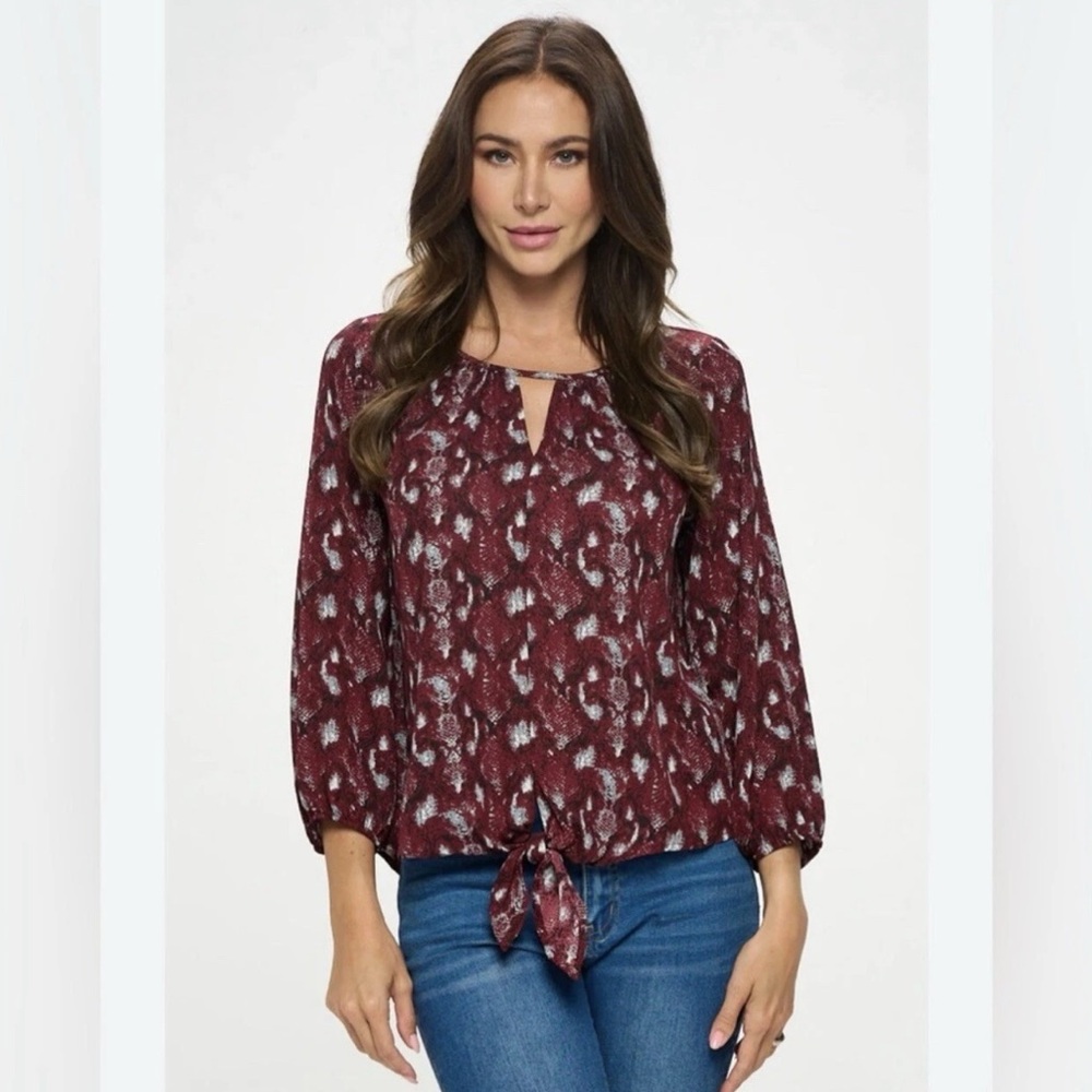 West Kei Burgundy Snake Print Blouse Size Small EUC